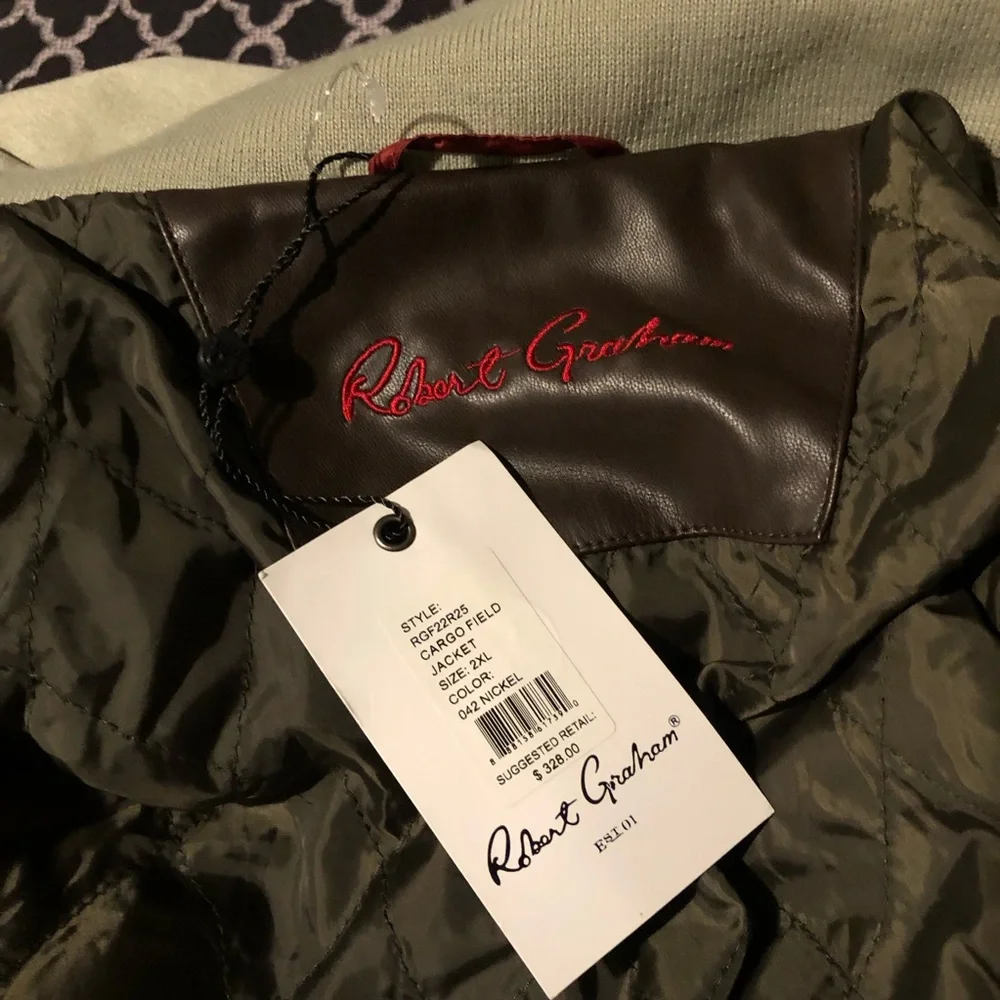 Robert Graham Mens Vegan Faux Suede Cargo Jacket Nickel RGF22R25 Tan XXL K35
